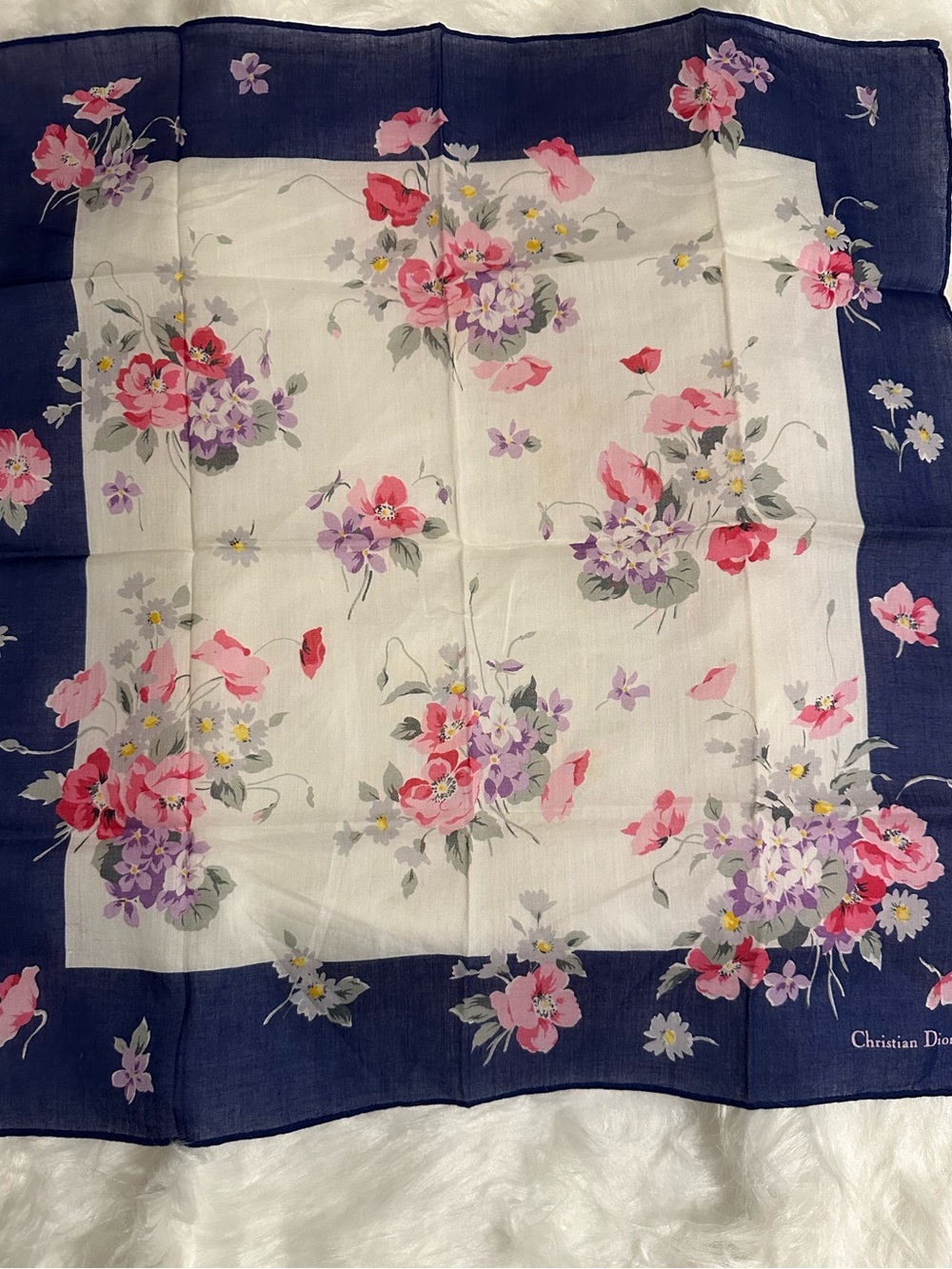 Christian Dior Vintage Floral Cotton Square Scarf